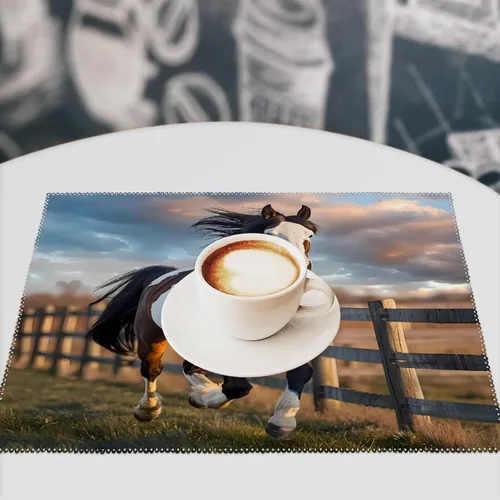 Vista 7 de Running in Field Wild Horses Placemats Set of 6 Resistant Table Mats Washable Place Mats for Dinner Party Table Decoration