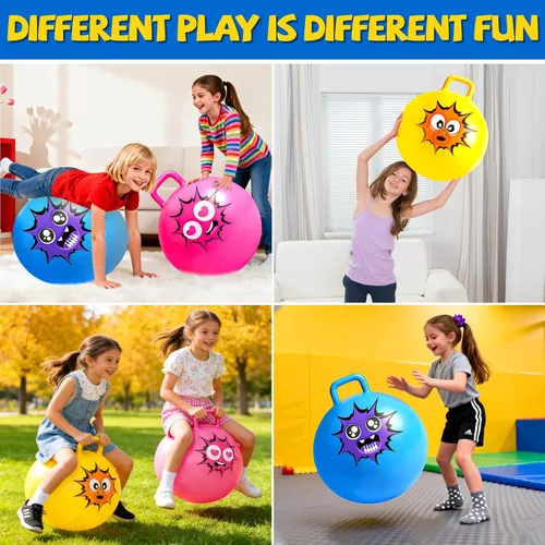 Vista 6 de Hymaz Pelota de tolva para niños de 3 a 6 años, paquete de 3 bolas inflables con asa, pelota inflable para saltar saltando, juguetes de salto