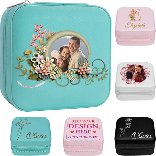 Vista 23 de Joyero personalizado para regalos de dama de honor, flor de nacimiento, inicial, joyería de viaje personalizada para mujeres, organizador de joyas