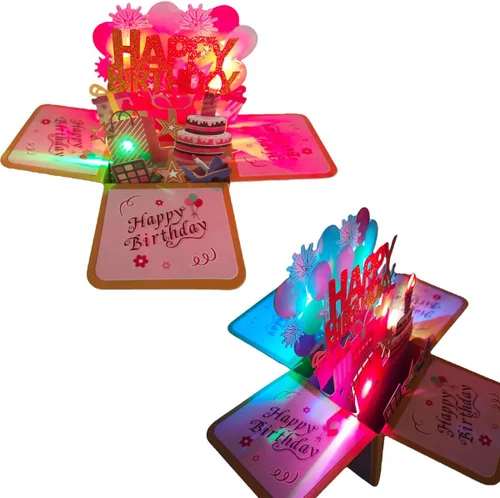 Vista 6 de Tarjetas de cumpleaños 3D desplegables, reproducción automática 3D de colores cambiables, música ligera, tarjetas de pastel de cumpleaños emergentes