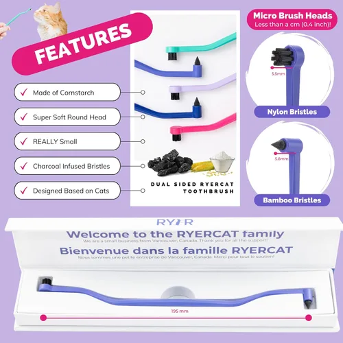 Vista 3 de RYERCAT - Cepillo de dientes para gatos de doble cara, cepillo de dientes para gatito con microcabezal para un ajuste personalizado, suministros