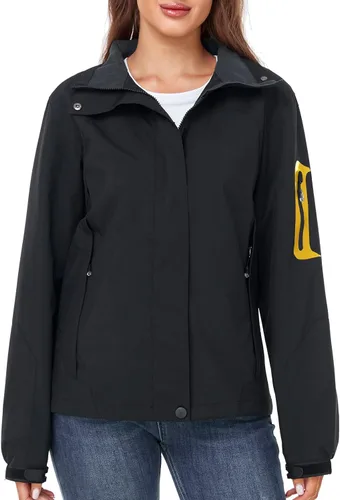 Vista 7 de SaphiRose Chaqueta impermeable para mujer, ligera, para exteriores, con capucha extraíble