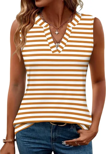 Vista 18 de Romanstii Camisas sin mangas para mujer, estilo casual, de verano, cuello en V, blusas elegantes, túnica
