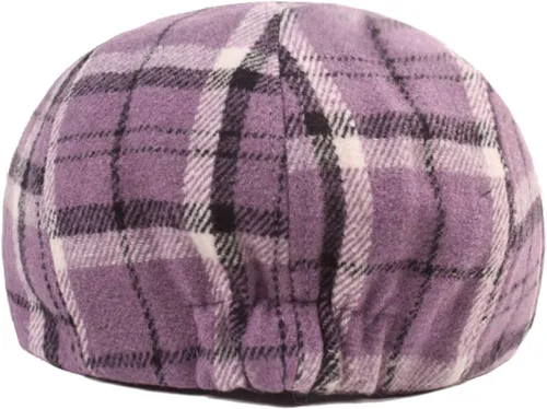 Vista 5 de Reyox Gorra unisex de algodón Newsboy 8 Panel Sombrero Cabbie Flat Cap Púrpura (Plaid Purple)