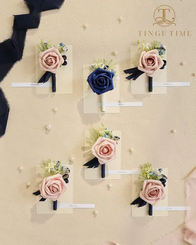 Vista 6 de TINGE TIME Boutonniere - Juego de 6 boutonniere de boda para hombre, Boutonniere para novio, novio y padrino, juego para baile de graduación, boda