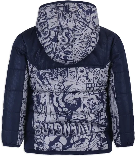 Vista 3 de Marvel Avengers - Chaqueta acolchada con capucha y cremallera para niños pequeños, color azul marino/blanco