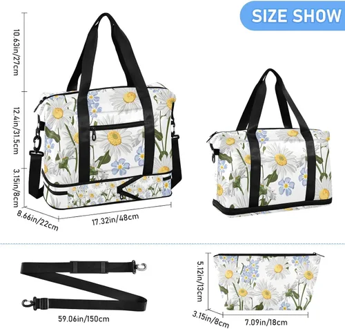 Vista 3 de Gym Bag Forget-me-not Flower Travel Duffel Bag - Sports Gym Bag with Dry Wet Pocket Cosmetic bag & Shoes Compartment for Women and Men
