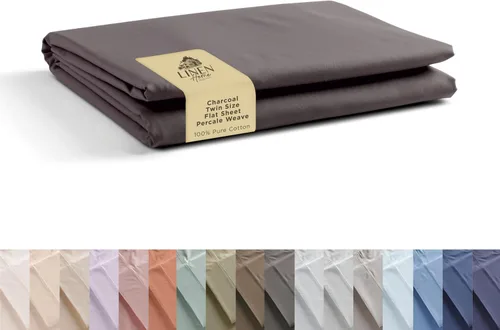Vista 47 de Sábanas de 100% algodón percal, tamaño individual, 1 sábana encimera, ropa de cama fresca, resistente y transpirable, celeste