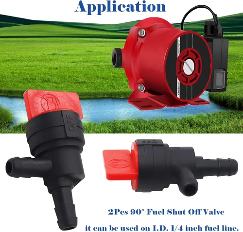Vista 2 de Tnisesm 2 piezas de válvula de cierre de combustible de 90° con abrazadera para Briggs y Stratton 9494768 493960 698183 698181 697947 5019H 5019K