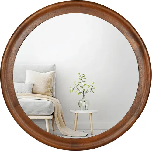 Vista 25 de Espejos redondos de 24 pulgadas, espejo rústico de pared de tocador de madera con marco de madera, espejo circular de madera para baño, dormitorio