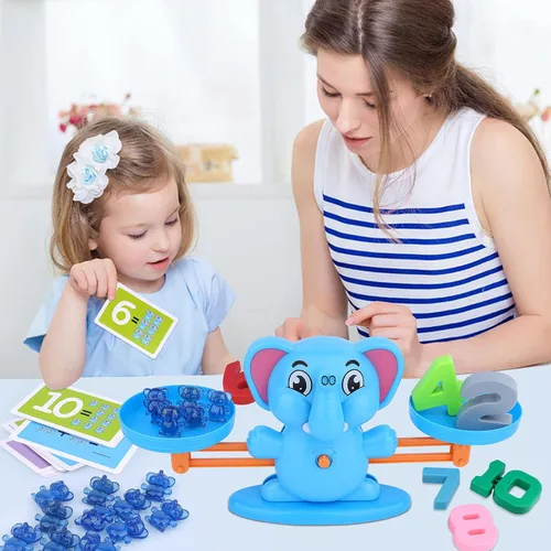 Vista 4 de Juguete de equilibrio de elefante, juego educativo de equilibrio de números matemáticos, juguete de aprendizaje de números con elefantes pequeños