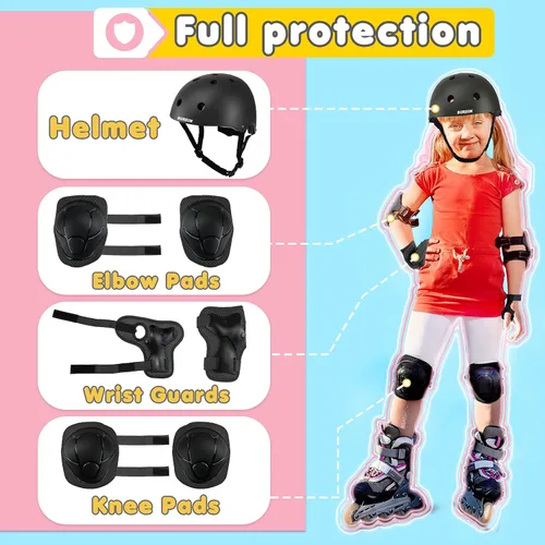 Vista 2 de Conjunto de casco de bicicleta para niños, casco ajustable para niños pequeños de 2 a 8 años con rodilleras, coderas y muñequeras Casco