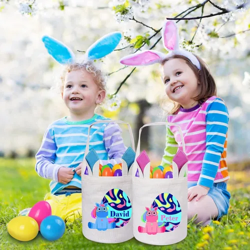 Vista 2 de Jocidea Personalized Easter Basket, Easter Bunny Basket for Kids - Blue Unicorn with Easter Egg