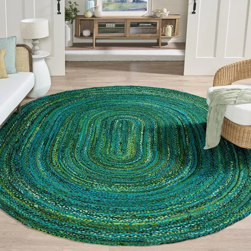 Vista 44 de SAFAVIEH Alfombra trenzada de la colección – Alfombra redonda de 3 pies, color beige con detalles rosados, algodón hecho a mano, estilo cabaña