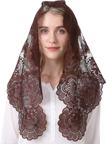 Vista 2 de Cabeza Tradicional Bordado Mantilla Encaje Triángulo Mantilla Velo Latino Masa