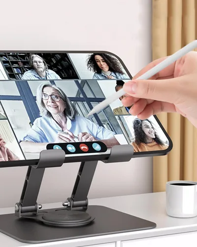 Vista 8 de Soporte para Tablet para Escritorio, Soporte de Escritorio para Tablet Giratorio Ajustable de 360°, Soporte Plegable de Aluminio para Tableta