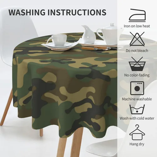 Vista 4 de Mantel redondo de camuflaje militar de 60 pulgadas, impermeable, poliéster, verde militar, camuflaje, mantel decorativo para vacaciones, cocina