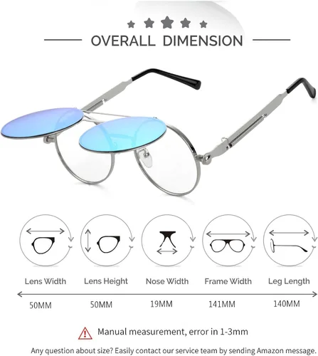 Vista 5 de Kursan Gafas de sol redondas vintage abatibles para mujeres y hombres, estilo hippie