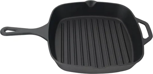 Vista 4 de Jim Beam , Sartén cuadrada de hierro fundido pre-sazonado con crestas, 16 pulgadas, negro