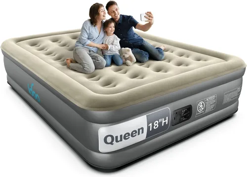 Vista 15 de iDOO Colchón de aire Queen con bomba incorporada, cama inflable elevada de Top Gris & Azul Marino