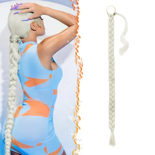 Vista 58 de Barsdar Extensión de 26 Pulgadas de Cola de Caballo Trenzada Larga con Banda Elástica - Extensiones de Cabello en Cola de Caballo Recta y Elegante