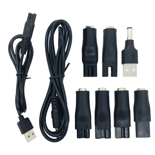 Vista 3 de Cable de carga para la mayoría de cortapelos eléctrico, afeitadora de afeitadora, pata impecable, cable de 5 V CC y adaptadores variados