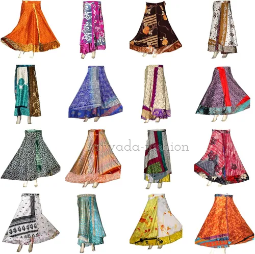 Vista 4 de rajwada-fashion Wholesale - Falda larga para mujer, 5 piezas, 2 capas, estilo indio