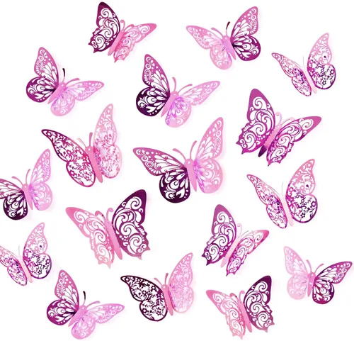 Vista 10 de 72 decoraciones de mariposa negra, 3 tamaños, 3 estilos, decoración de pared 3D para fiestas, cumpleaños y manualidades Butterfly Party