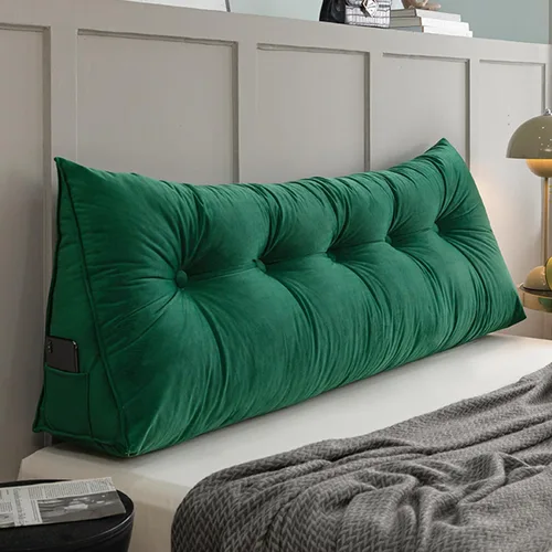 Vista 9 de Almohada de pared triangular con botones copetudos, cojín de apoyo de lectura, almohada de cama de lectura suave, color sólido, soporte para cuello