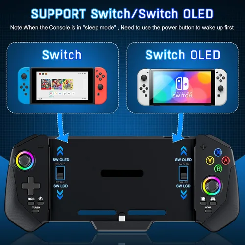 Vista 2 de Switch Controller for SwitchOLED, One-Piece Joypad Controller, Switch Handheld Grip, Ergonomic Switch Controllers Remote with Adjustable LED Light
