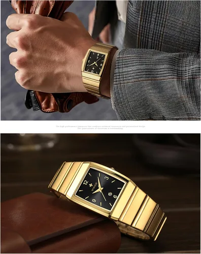 Vista 5 de WWOOR Relojes cuadrados para hombres y mujeres, reloj cuadrado de acero inoxidable para hombre con fecha, reloj casual con fecha cuadrada