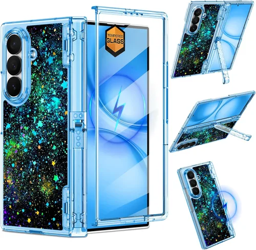 Vista 31 de Hekodonk Funda para Galaxy Z Fold 6, compatible con MagSafe, brilla en la oscuridad, protector de pantalla frontal, soporte, protección de bisagra