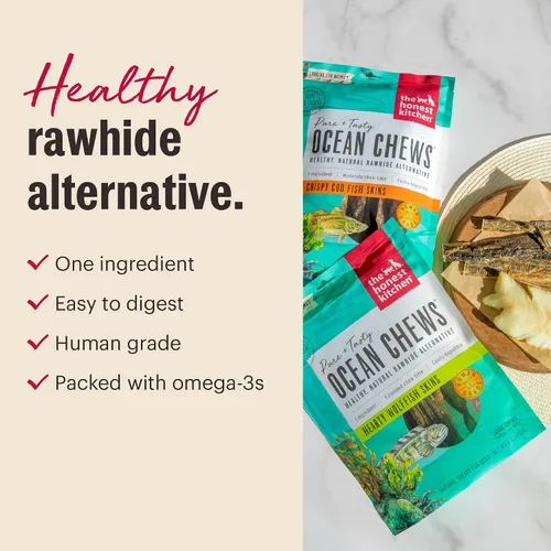 Vista 3 de The Honest Kitchen Golosinas para perros Human Grade Ocean Chews™ Hearty Wolffish Skins, 3.25 oz (Beams™)