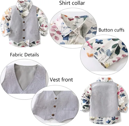Vista 3 de Baby Boy Gentleman Suit Set with Shirt Pants Outfits Casual Suit