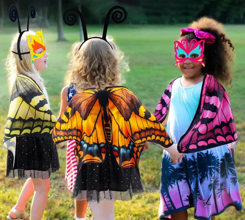 Vista 4 de D.Q.Z Toddlers Fairy-Butterfly-Wings-Costume for Girls 4 Pcs With Tutu Dress Headband, Kids Costume Halloween Party Favors
