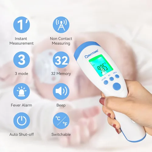 Vista 4 de Berrcom - Termómetro infrarrojo sin contacto para la frente para adultos y niños, termómetros digitales de fiebre 3 en 1 con pantalla LCD y alerta