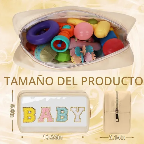 Vista 2 de Iqimott Bolsa de maquillaje transparente para bebé, bolsa de cosméticos personalizada de felpilla para viajes, de nailon, impermeable, artículos