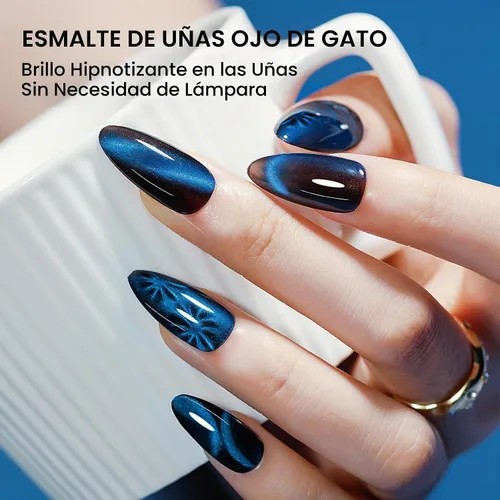 Vista 7 de Esmalte de uñas magnético de secado rápido, color negro y azul Negro azul