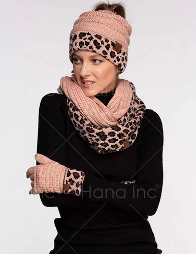 Vista 6 de ScarvesMe Juego de 3 bufandas y guantes para mujer, diseño de cola de caballo