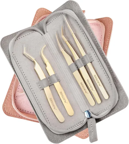 Vista 18 de Pinzas para Extensiones de Pestañas 1 PIEZA Acero Inoxidable 45 Grados Gancho Puntiagudo Multipropósito Pinzas de Aislamiento Suministros Dorado