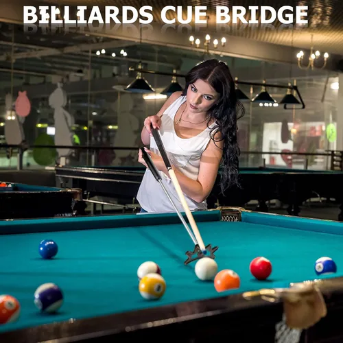 Vista 2 de Sumind Palo de puente retráctil para billar, puente de billar ajustable con cabeza extraíble, mango de madera y 5 ranuras de posición, accesorios