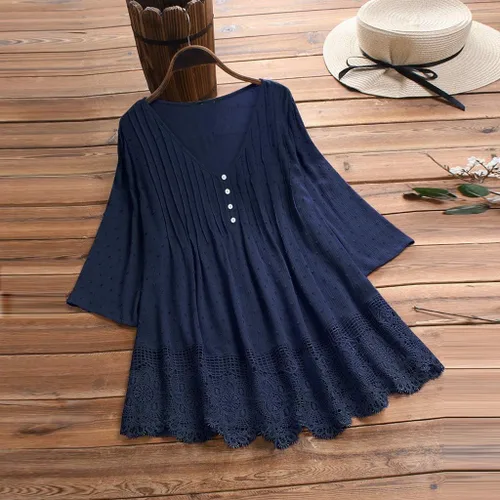 Vista 3 de Aniywn Camiseta de manga 34 con estampado floral y cuello redondo para mujer