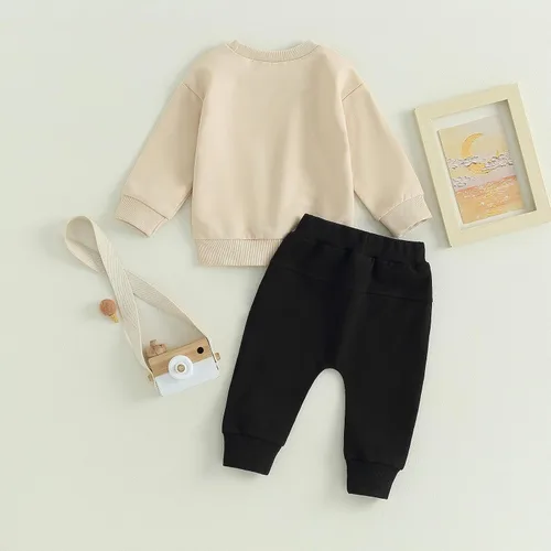 Vista 5 de 2 piezas de sudadera para bebé niño, ropa de bloque de color, manga larga, sudadera con pantalones deportivos para otoño