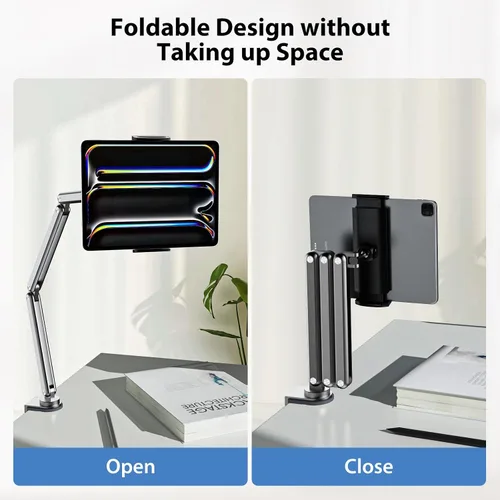 Vista 5 de KU XIU Soporte para Tablet de Escritorio, Soporte de Brazo Plegable de Aleación de Aluminio Compatible con iPad 10/9th, iPad 13/12.9/11" M3 M4 M5