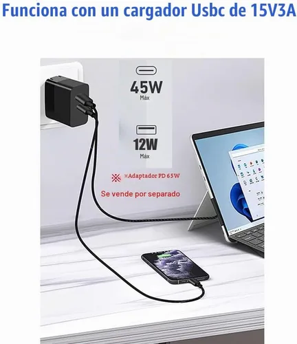 Vista 2 de Microsoft Surface - Cable de carga USB-C de 15 V/3 A, compatible con Surface Pro 3/4/5/6/7, laptop 3/2/1, Go, Book1/2/9.8 - 5.9 ft