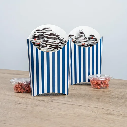 Vista 3 de Restaurantware Bio Tek - Taza de papas fritas desechables de 4.7 x 3.5 x 5.1 pulgadas, 100 vasos desechables para refrigerios, papel azul y blanco