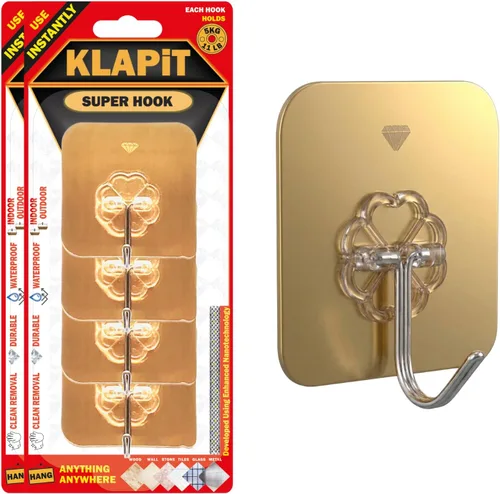Vista 18 de KLAPiT Super Hook - Ganchos de pared adhesivos de alta resistencia, soporta hasta 11 libras, impermeable, sin daños, fácil de instalar en azulejos