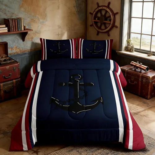 Vista 52 de Juego de edredón Lake Home Camper tamaño King, juego de ropa de cama náutica con ancla para niños, niñas, niños, adultos, decoración de dormitorio