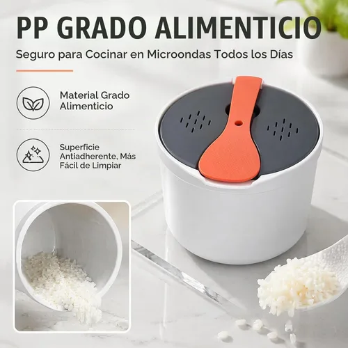 Vista 4 de Olla de arroz para microondas con vaporizador, olla para pasta para microondas con colador, juego de utensilios de cocina para microondas de 2 L