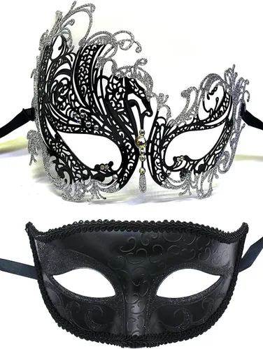 Vista 3 de Juego de máscaras venecianas de silicona realista para parejas, máscara de media cara